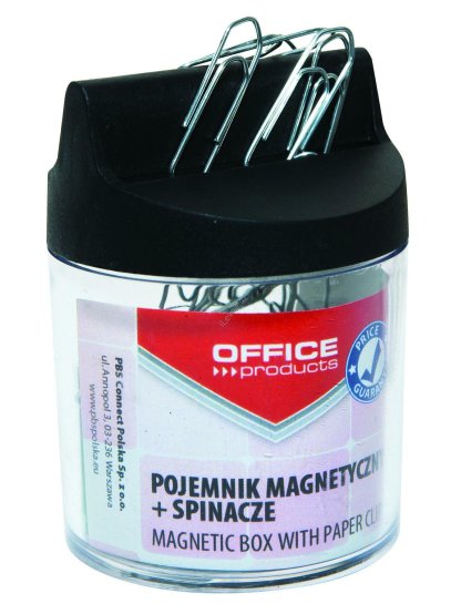 plastový kelímek s kancelářskými svorkami (26 mm) magnetický, transparentní, černé víčko
