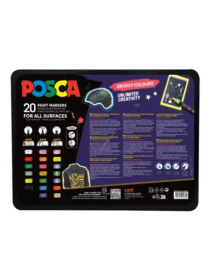 Posca sada popisovačů PC-1M/PC-3M/PC-5M, GROOVY, PC-1M: 6 ks, PC-3M: 7 ks, PC-5M: 7 ks, mix barev (20 ks)