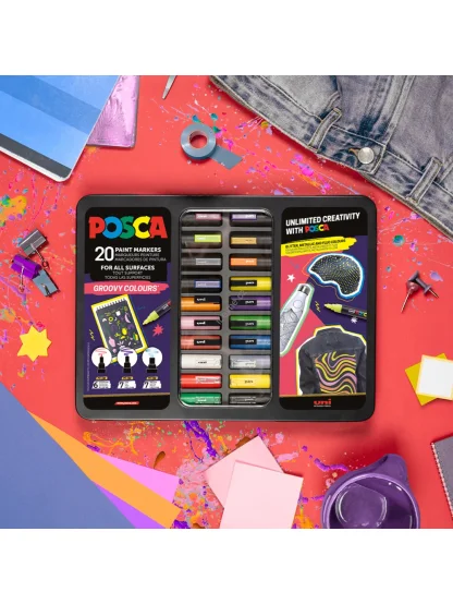 Posca sada popisovačů PC-1M/PC-3M/PC-5M, GROOVY, PC-1M: 6 ks, PC-3M: 7 ks, PC-5M: 7 ks, mix barev (20 ks)