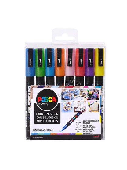 Posca sada popisovačů PC-3M, 0,9 - 1,3 mm, třpytivé barvy (8 ks)