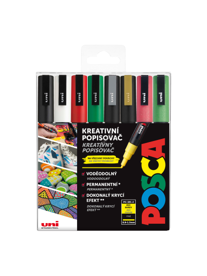 Posca sada popisovačů PC-3M, CHRISTMAS, 0,9 - 1,3 mm, mix vánočních barev (8 ks)