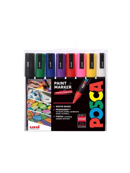 Posca sada popisovačů PC-5M, 1,8 - 2,5 mm, základní barvy (8ks)