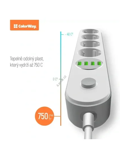 Prodlužovací napájecí přívod/ 4x 220V výstup/ 4x USB 5V / kabel 2m