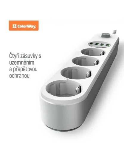 Prodlužovací napájecí přívod/ 4x 220V výstup/ 4x USB 5V / kabel 2m