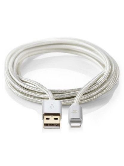 PROFIGOLD Lightning/USB 2.0 kabel/ Apple Lightning 8pinový - USB-A zástrčka/ nylon/ stříbrný/ BOX/ 3m