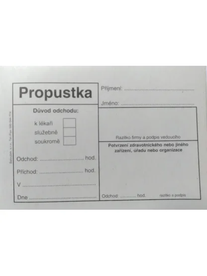 Propustka formát A7, 50 listů