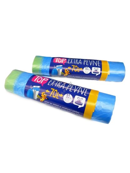 Sáčky na odpadky extra pevné zatahovací HDPE TOP 70L modré 10ks