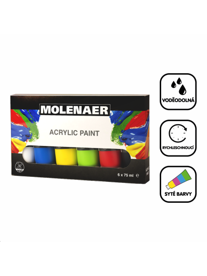 sada akrylových barev Molenaer, 6x 75 ml, mix barev