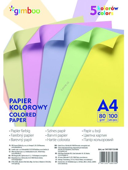 sada barevných papírů A4 80 g/m², 100 listů, mix pastelových barev