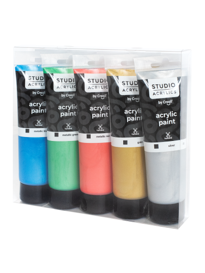 sada metalických akrylových barev Studio acrylics, 5 × 120 ml, mix barev