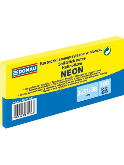 samolepicí bloček 51 x 38 mm 3 x 100 listů, neonově žlutý