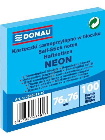samolepicí bloček 76 x 76 mm 100 l., neon. modrý