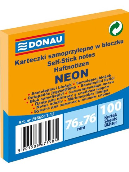 samolepicí bloček 76 x 76 mm 100 l., neon. oranž.