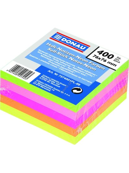 samolepicí bloček 76 x 76 mm 400 listů, mix neonových barev