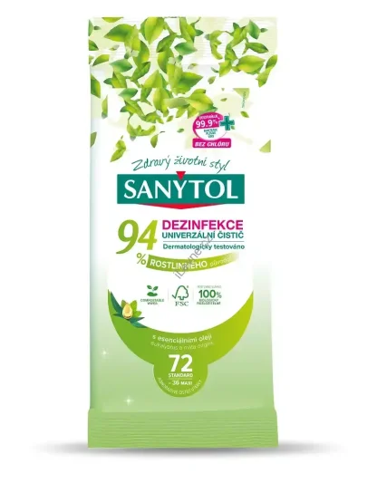 Sanytol - univerzální čisticí utěrky 94 % rostlinného původu, 72 ks