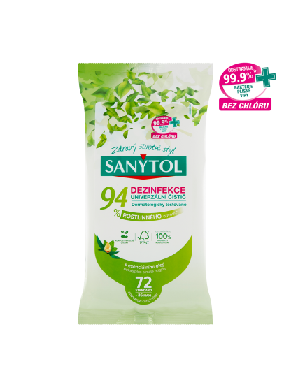 Sanytol - univerzální čisticí utěrky 94 % rostlinného původu, 72 ks