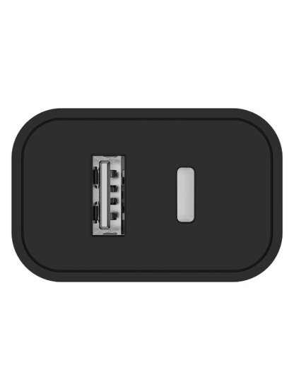 síťová nabíječka, 1x USB a 1x USB-C, 20W, 100V-240V, Černá