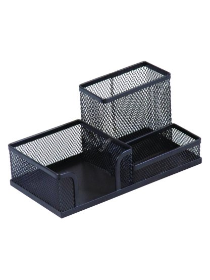 stolní zásobník Office Set, 3 přihrádky, kov, černý