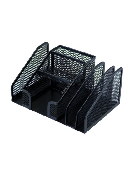 stolní zásobník Office Set, 7 přihrádek, kov, černý