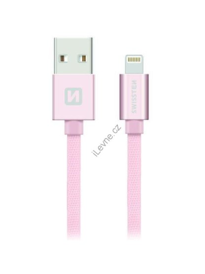 Swissten Datový Kabel Textile Usb, Lightning 1,2 M Růžovo/Zlatý