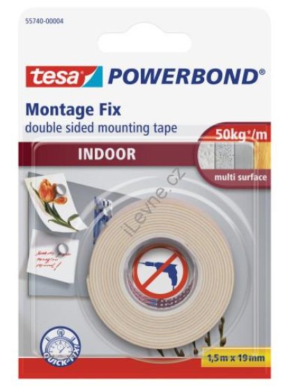 Tesa montážní pěnová páska interiérová, 1,5 m x 19 mm, oboustranná, bílá