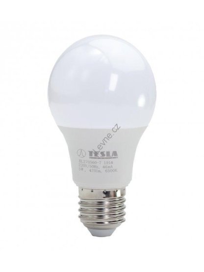TESLA LED žárovka BULB/ E27/ 5W/ 230V/ 470lm/ 6500K/ studená bílá