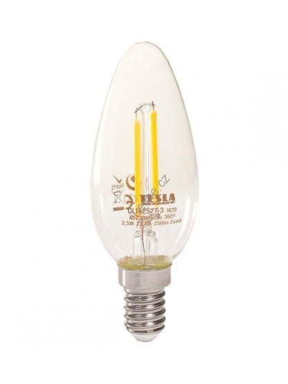 TESLA LED žárovka CRYSTAL RETRO CANDLE svíčka/ E14/ 2,5W/ 230V/ 250lm/ 2700K/ teplá bílá/ čirá