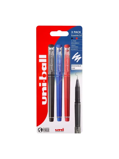 UNI gumovatelné pero s víčkem UF-222, sada 3 ks, 0,7 mm, mix barev