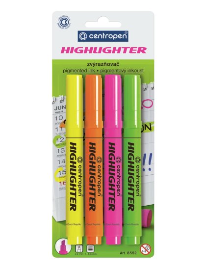 Zvýrazňovač Centropen Highliter 8552, 1-4,6 mm, sada 4 barev