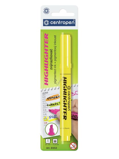 Zvýrazňovač Centropen Highliter 8552, 1-4,6 mm, žlutý