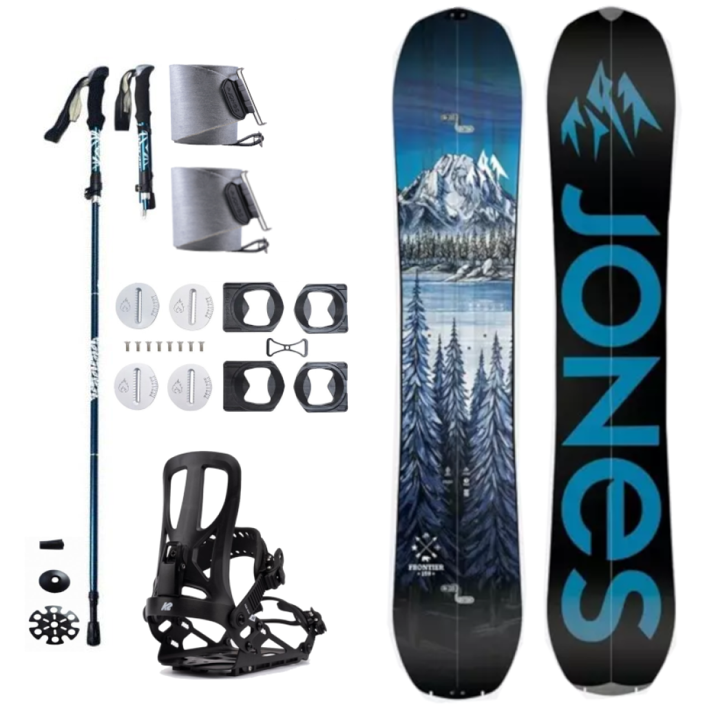 Splitboard set JONES Frontier Splitboard Black + pásy + vázání + hole