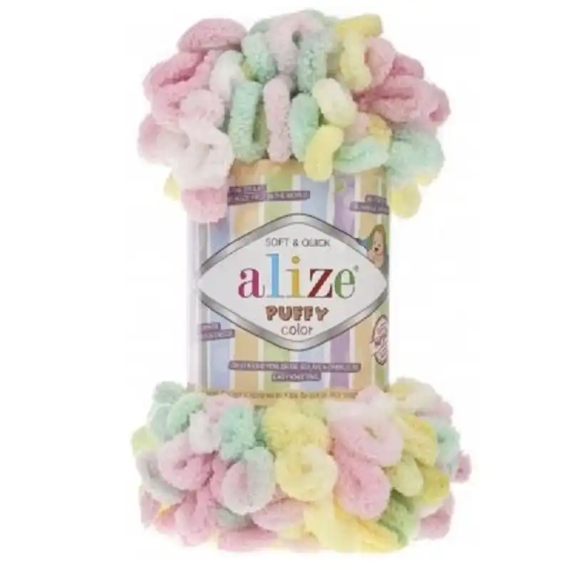 Pletací příze Alize Puffy color 100 g Varianta: 4 (5862) žlutá světlá, Balení: 1 ks