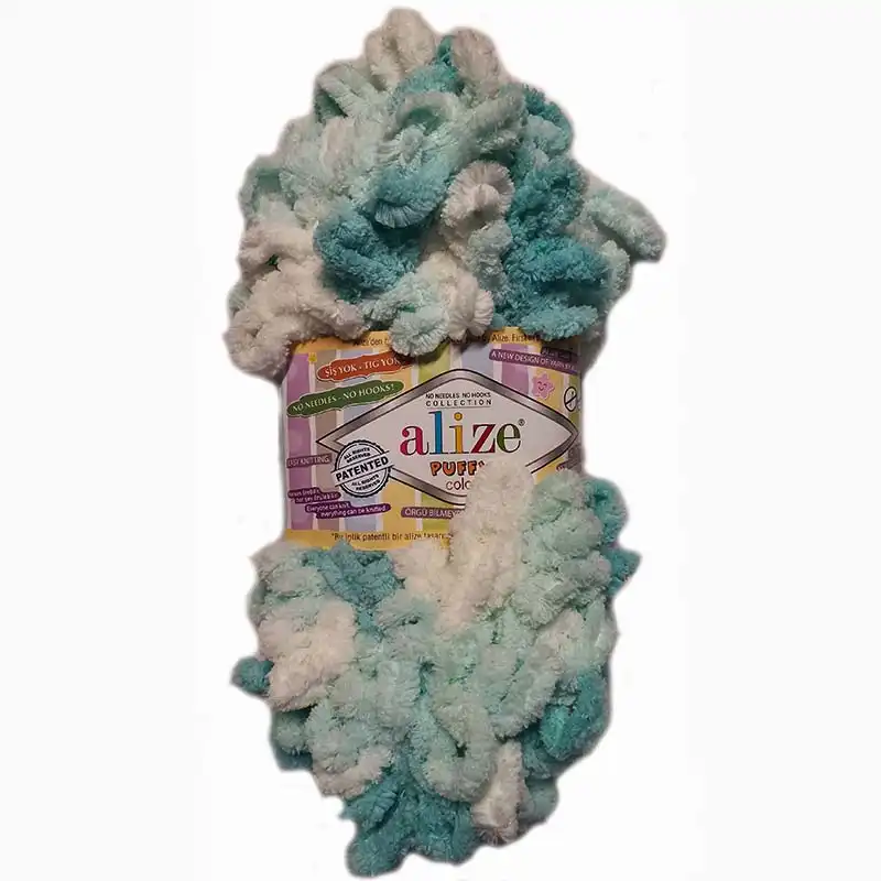 Alize Příze Puffy color 5891 bílo-mintová