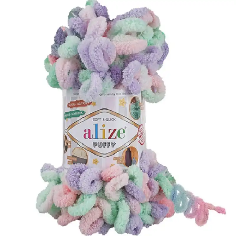 Pletací příze Alize Puffy color 100 g Varianta: 21 (5938) mentolová fialová, Balení: 1 ks