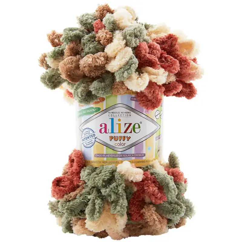 Alize Příze Puffy color 6039 vínovo-khaki-béžová