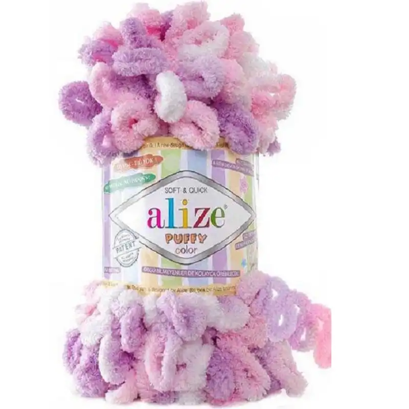 Alize Příze Puffy color 6051 růžovo-lila-bílá