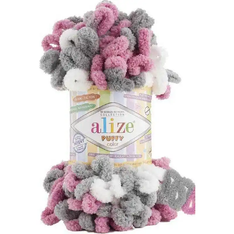 Pletací příze Alize Puffy color 100 g Varianta: 6 (6070) fialovorůžová, Balení: 1 ks