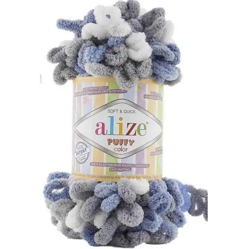 Pletací příze Alize Puffy color 100 g Varianta: 10 (6075) modrá jemná, Balení: 1 ks