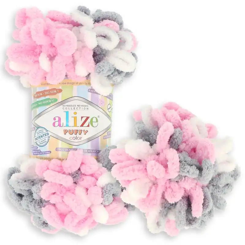 Pletací příze Alize Puffy color 100 g Varianta: 23 (6370) růžová sv. šedá, Balení: 1 ks