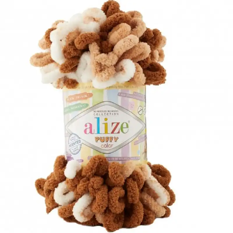 Pletací příze Alize Puffy color 100 g Varianta: 18 (6398) béžová tm. bílá, Balení: 1 ks