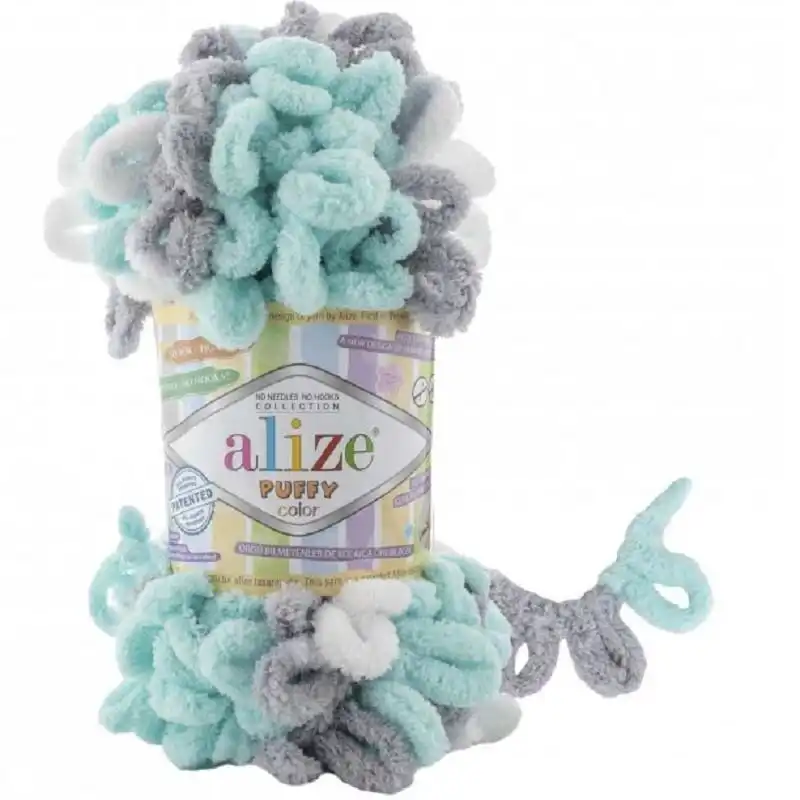 Alize Příze Puffy color 6408 aqua-šedo-bílá