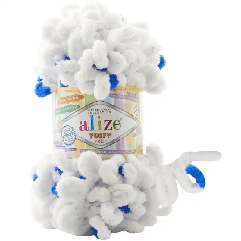 Alize Puffy Color Puffy Color: 6471 bílá s modrými místy