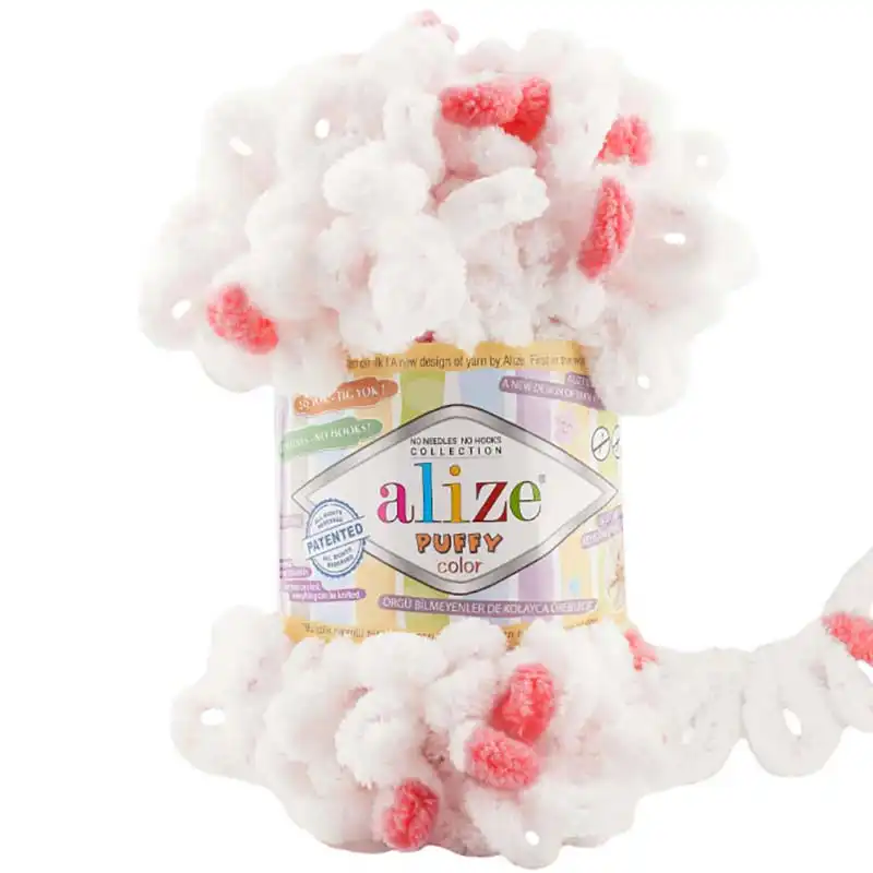 Alize Puffy Color 6490 Korálová, Bílá