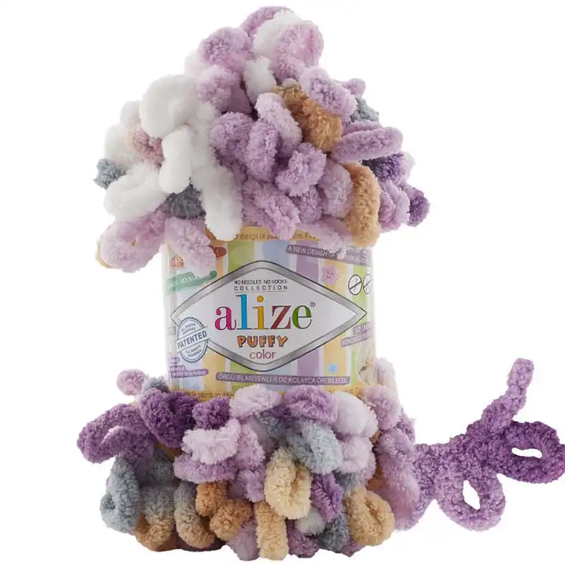 Alize Puffy Color Puffy Color: 6522 bílá-fialková-fialová-béžová-šedomodrá