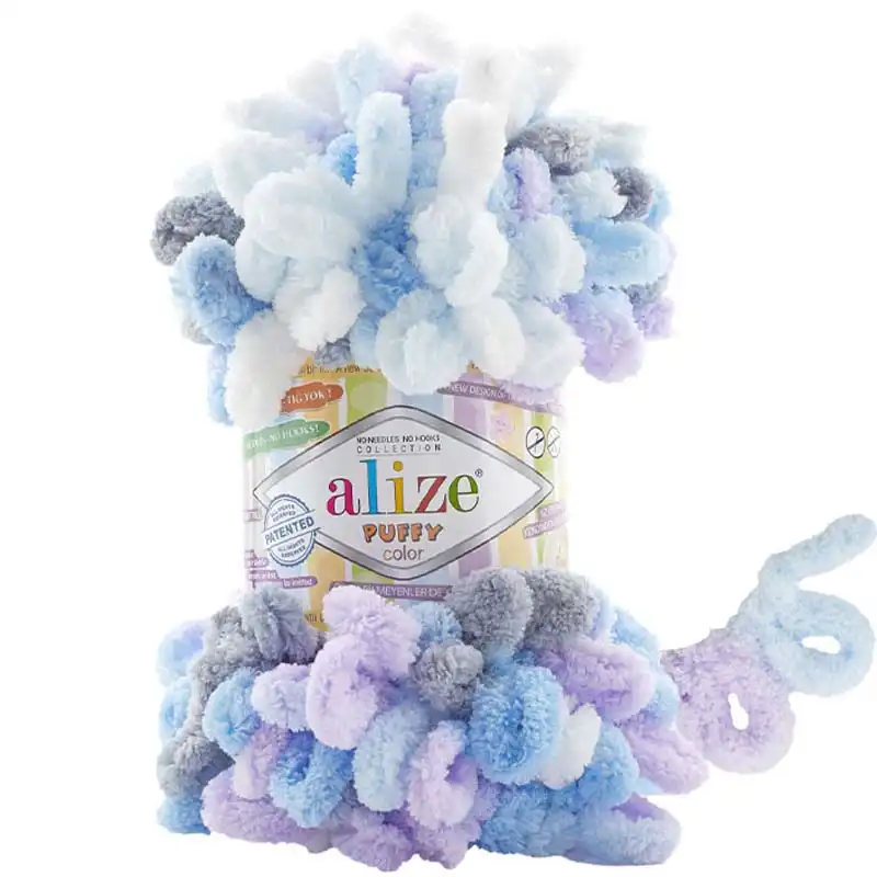 Alize Příze Puffy color 6524 modro-bílo-fialovo-šedá