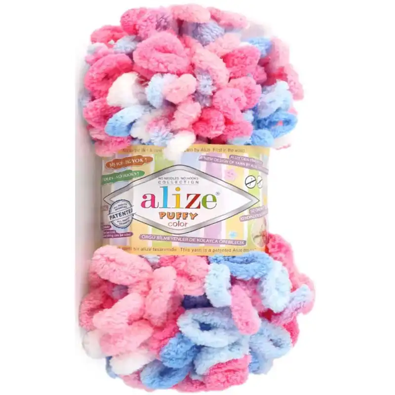 Alize Příze Puffy color 6525 růžovo-modro-bílá