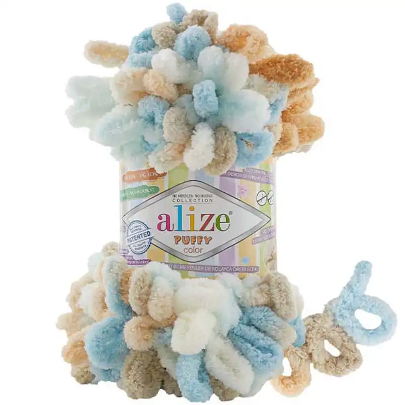 Pletací příze Alize Puffy color 100 g Varianta: 27 (6530) hnědá přírodní, Balení: 1 ks