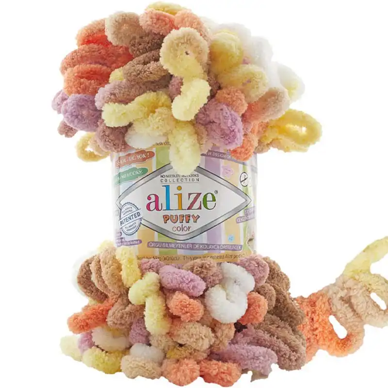 Alize Puffy Color Puffy Color: 6531 bílá-žlutá-oranžová-fialová-sv.hnědá-béžová