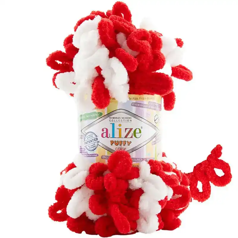 Alize Příze Puffy color 6574 červeno-bílá