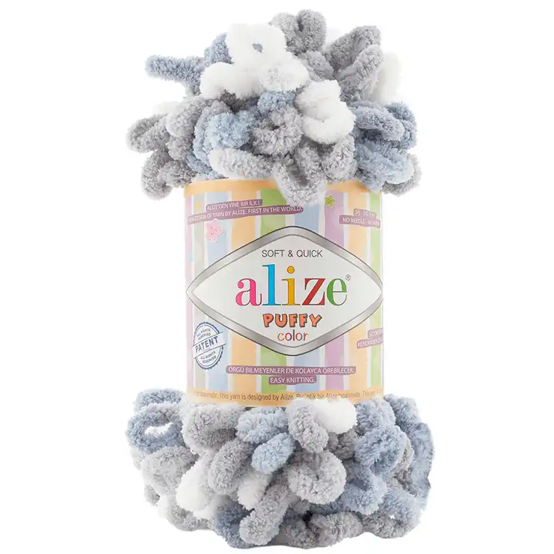 Alize Puffy Color 6629 Šedá, modrá, bílá